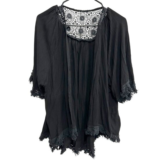 SweatyRocks NWT Black Lace Trim Kimono Open Cardigan Sz Medium Witchy Whimsygoth - Picture 1 of 11